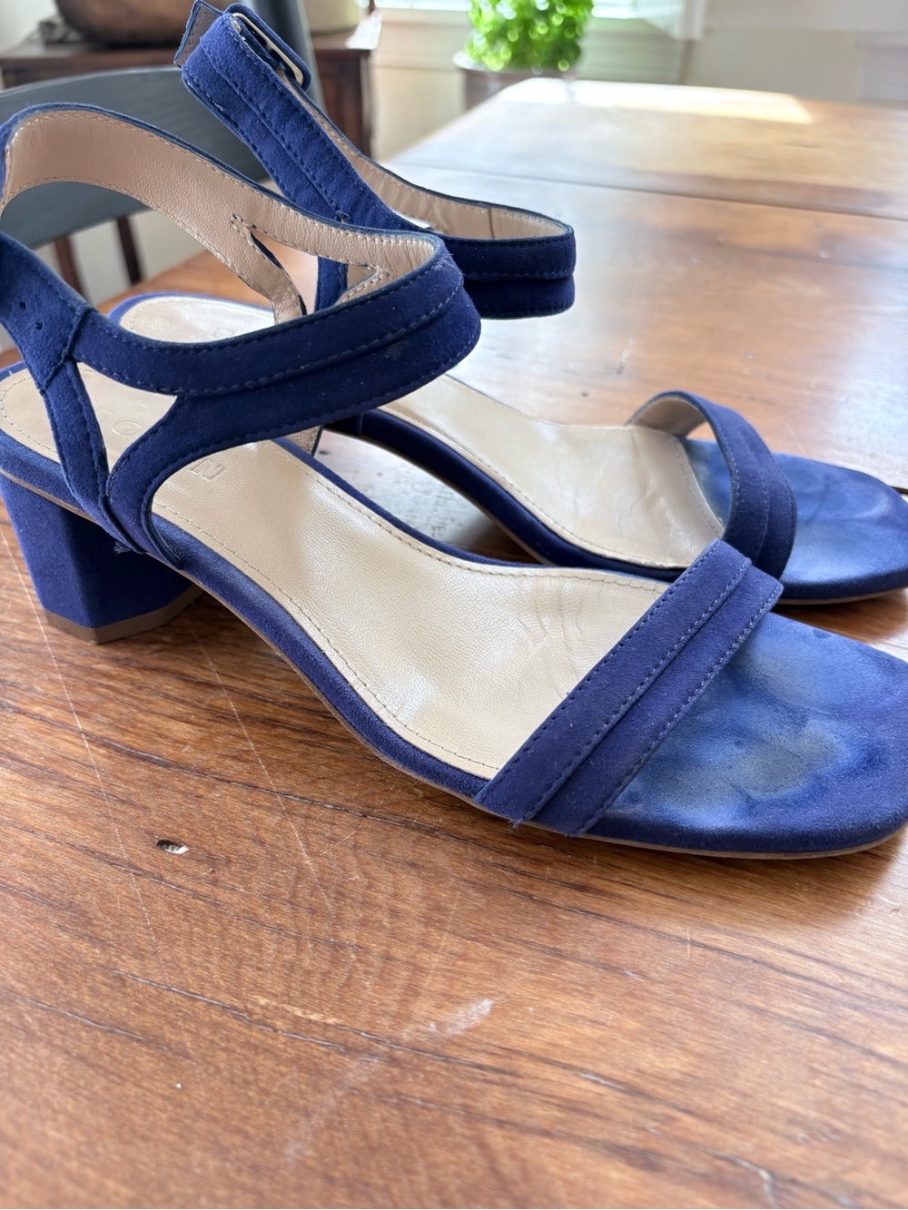 Classic Boden Sapphire Blue Suede Block Heel Sandals with Ankle Strap